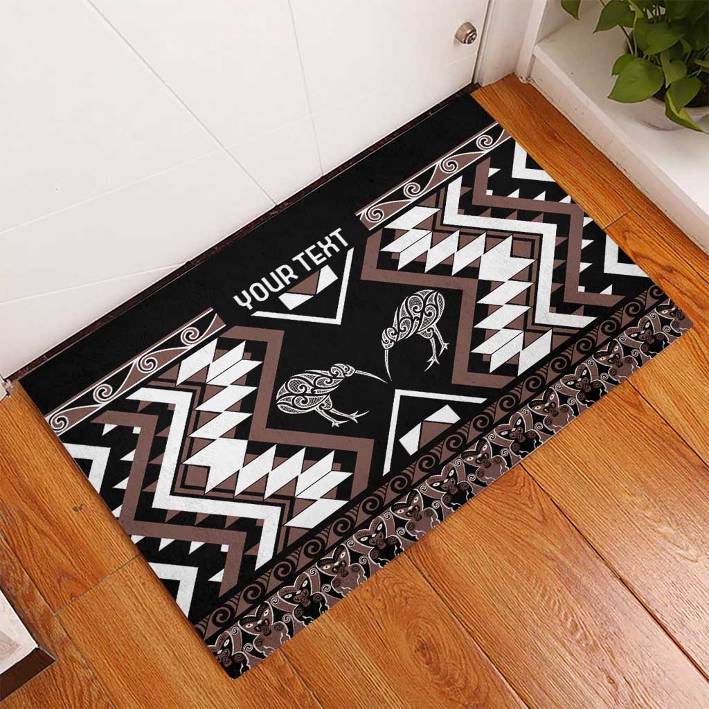 Personalised Taniko Motifs Aotearoa Rubber Doormat Waitangi Kowhaiwhai Kiwi - Mocha LT7 - Polynesian Pride