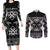 Personalised Taniko Motifs Aotearoa Couples Matching Long Sleeve Bodycon Dress and Long Sleeve Button Shirt Waitangi Kowhaiwhai Kiwi - Monochrome