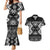 Personalised Taniko Motifs Aotearoa Couples Matching Mermaid Dress and Hawaiian Shirt Waitangi Kowhaiwhai Kiwi - Monochrome