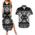 Personalised Taniko Motifs Aotearoa Couples Matching Summer Maxi Dress and Hawaiian Shirt Waitangi Kowhaiwhai Kiwi - Monochrome