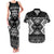 Personalised Taniko Motifs Aotearoa Couples Matching Tank Maxi Dress and Hawaiian Shirt Waitangi Kowhaiwhai Kiwi - Monochrome