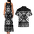 Personalised Taniko Motifs Aotearoa Couples Matching Tank Maxi Dress and Hawaiian Shirt Waitangi Kowhaiwhai Kiwi - Monochrome