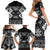 Personalised Taniko Motifs Aotearoa Family Matching Short Sleeve Bodycon Dress and Hawaiian Shirt Waitangi Kowhaiwhai Kiwi - Monochrome