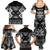 Personalised Taniko Motifs Aotearoa Family Matching Summer Maxi Dress and Hawaiian Shirt Waitangi Kowhaiwhai Kiwi - Monochrome