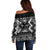 Personalised Taniko Motifs Aotearoa Off Shoulder Sweater Waitangi Kowhaiwhai Kiwi - Monochrome