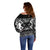 Personalised Taniko Motifs Aotearoa Off Shoulder Sweater Waitangi Kowhaiwhai Kiwi - Monochrome