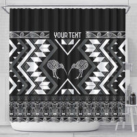 Personalised Taniko Motifs Aotearoa Shower Curtain Waitangi Kowhaiwhai Kiwi - Monochrome LT7 - Polynesian Pride