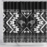 Personalised Taniko Motifs Aotearoa Shower Curtain Waitangi Kowhaiwhai Kiwi - Monochrome LT7 - Polynesian Pride