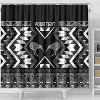 Personalised Taniko Motifs Aotearoa Shower Curtain Waitangi Kowhaiwhai Kiwi - Monochrome LT7 - Polynesian Pride
