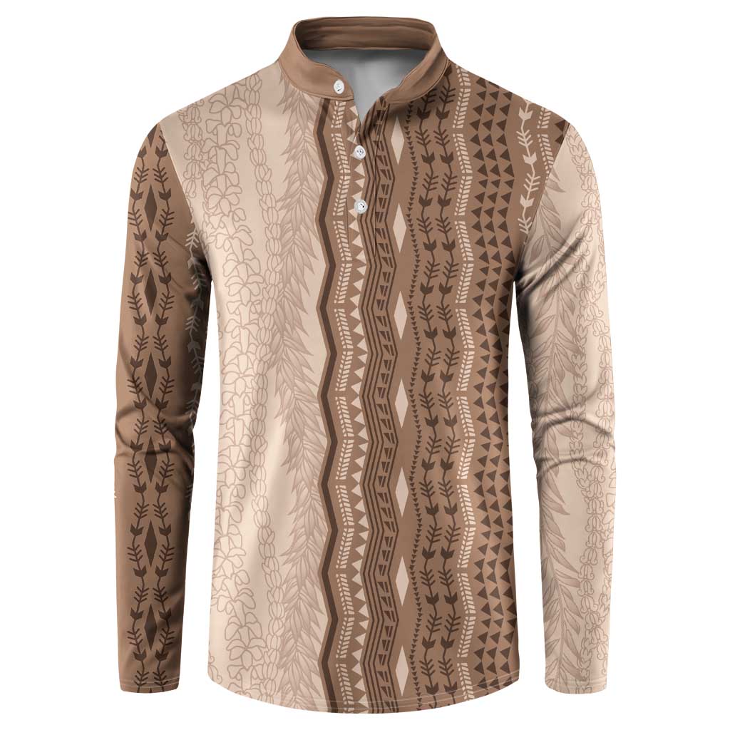 Vintage Beige Hawaiian Traditional Kapa Mix Flowers Lei Button Sweatshirt LT7 Beige - Polynesian Pride