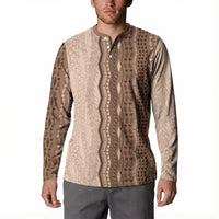 Vintage Beige Hawaiian Traditional Kapa Mix Flowers Lei Button Sweatshirt LT7 - Polynesian Pride