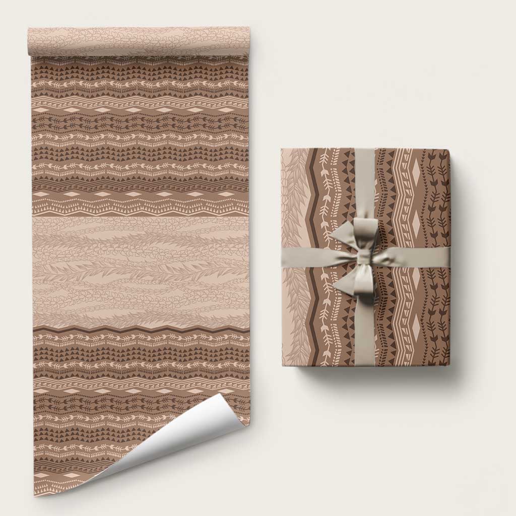 Vintage Beige Hawaiian Traditional Kapa Mix Flowers Lei Wrapping Paper LT7 58" × 23" Beige - Polynesian Pride