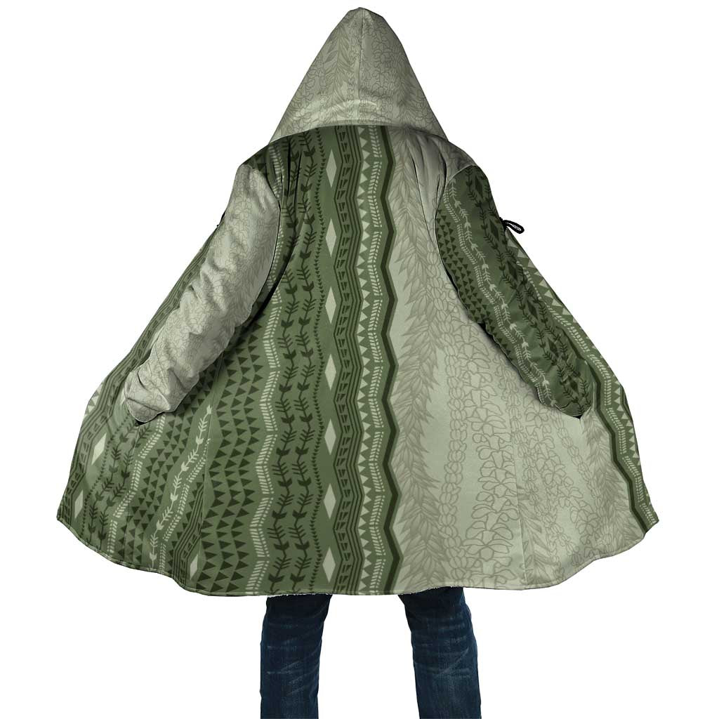 Vintage Sage Green Hawaiian Traditional Kapa Mix Flowers Lei Cloak LT7 Unisex Sage Green - Polynesian Pride