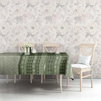 Vintage Sage Green Hawaiian Traditional Kapa Mix Flowers Lei Tablecloth LT7 - Polynesian Pride