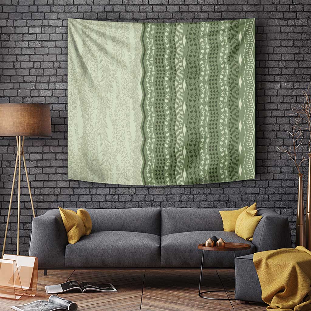 Vintage Sage Green Hawaiian Traditional Kapa Mix Flowers Lei Tapestry LT7 Sage Green - Polynesian Pride