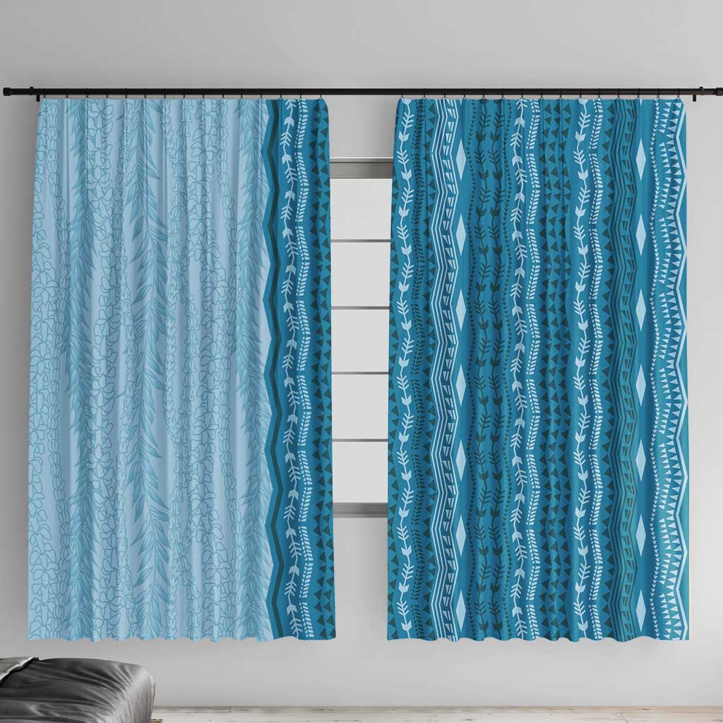 Vintage Cobalt Blue Hawaiian Traditional Kapa Mix Flowers Lei Window Curtain LT7 With Hooks Cobalt Blue - Polynesian Pride