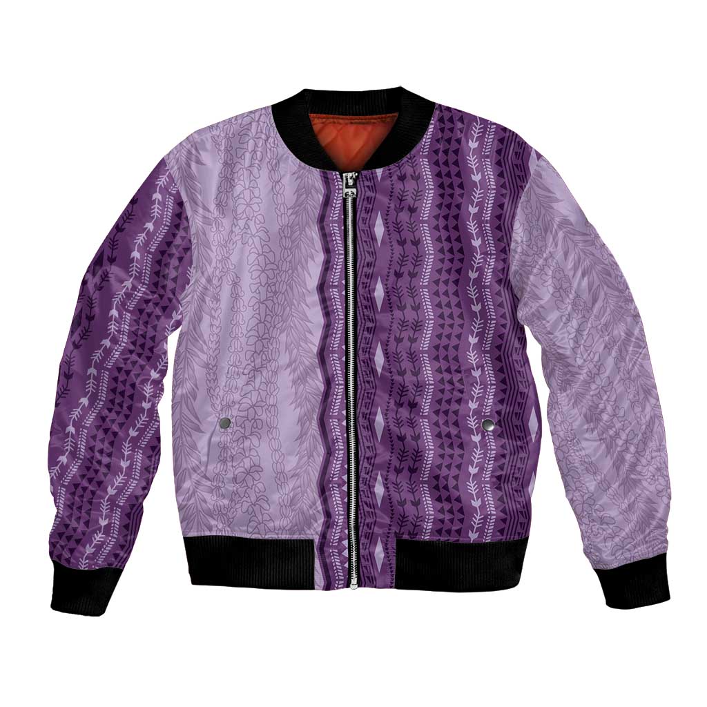 Vintage Violet Hawaiian Traditional Kapa Mix Flowers Lei Bomber Jacket LT7 Unisex Violet - Polynesian Pride