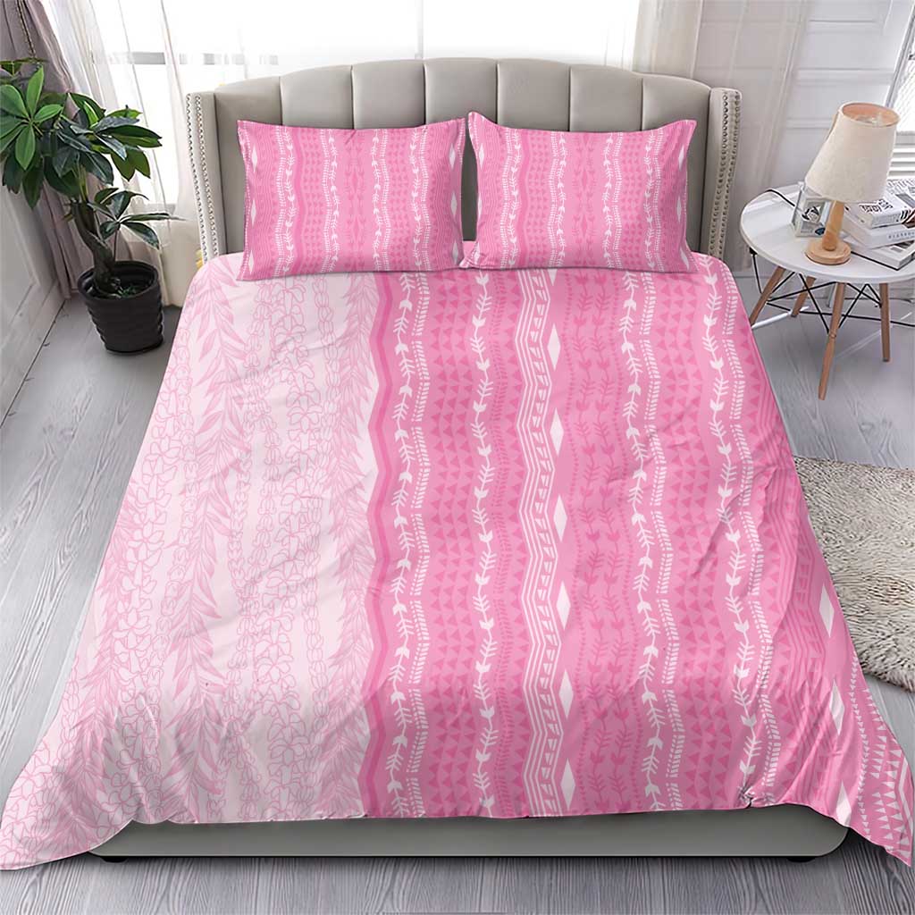 Vintage Pink Hawaiian Traditional Kapa Mix Flowers Lei Bedding Set LT7 - Polynesian Pride