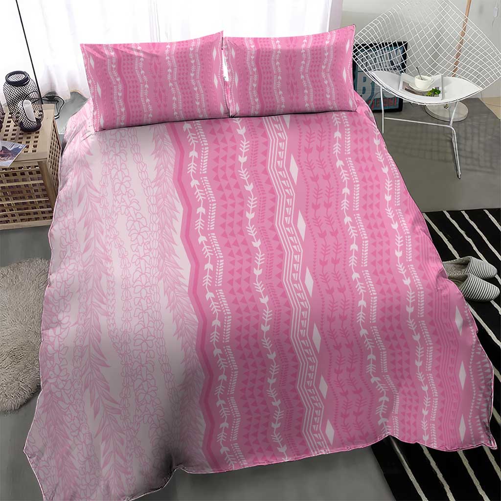 Vintage Pink Hawaiian Traditional Kapa Mix Flowers Lei Bedding Set LT7 - Polynesian Pride