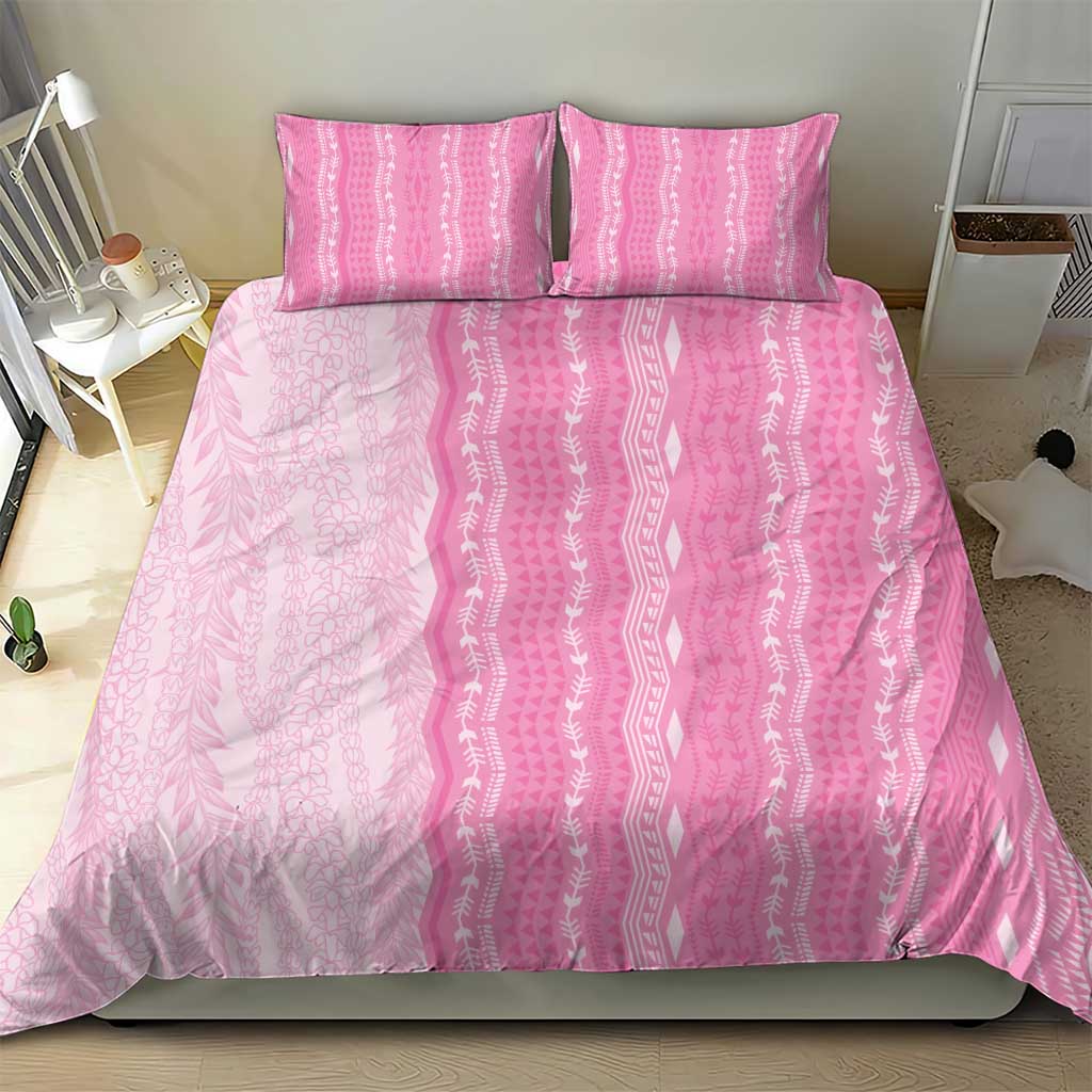 Vintage Pink Hawaiian Traditional Kapa Mix Flowers Lei Bedding Set LT7 - Polynesian Pride