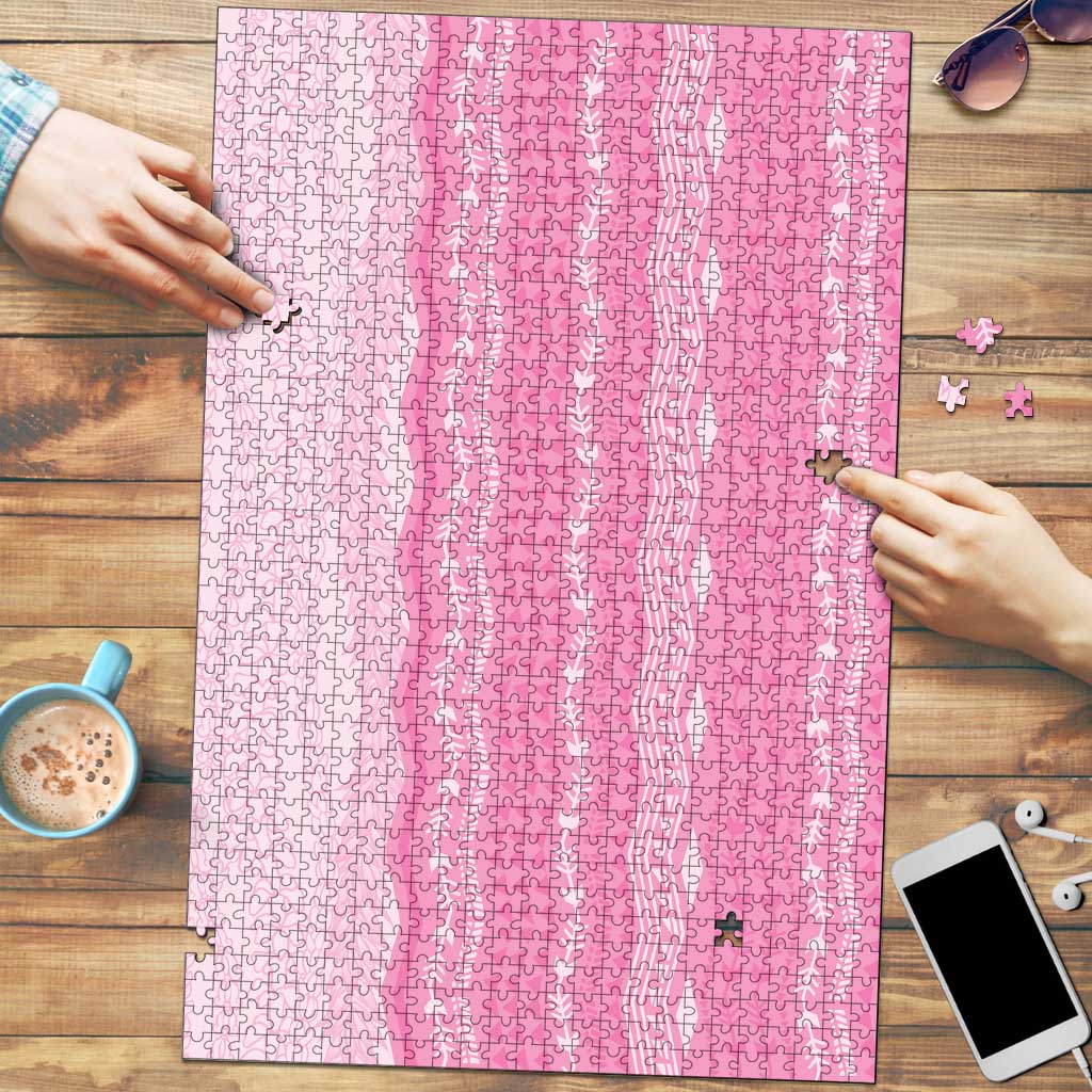 Vintage Pink Hawaiian Traditional Kapa Mix Flowers Lei Puzzle LT7 Pink - Polynesian Pride