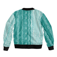 Vintage Teal Hawaiian Traditional Kapa Mix Flowers Lei Bomber Jacket LT7 - Polynesian Pride