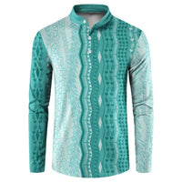 Vintage Teal Hawaiian Traditional Kapa Mix Flowers Lei Button Sweatshirt LT7 Teal - Polynesian Pride