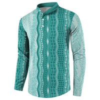 Vintage Teal Hawaiian Traditional Kapa Mix Flowers Lei Button Sweatshirt LT7 - Polynesian Pride