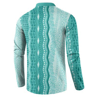 Vintage Teal Hawaiian Traditional Kapa Mix Flowers Lei Button Sweatshirt LT7 - Polynesian Pride