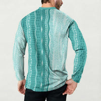 Vintage Teal Hawaiian Traditional Kapa Mix Flowers Lei Button Sweatshirt LT7 - Polynesian Pride