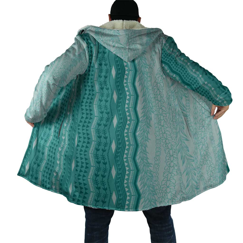 Vintage Teal Hawaiian Traditional Kapa Mix Flowers Lei Cloak LT7 - Polynesian Pride