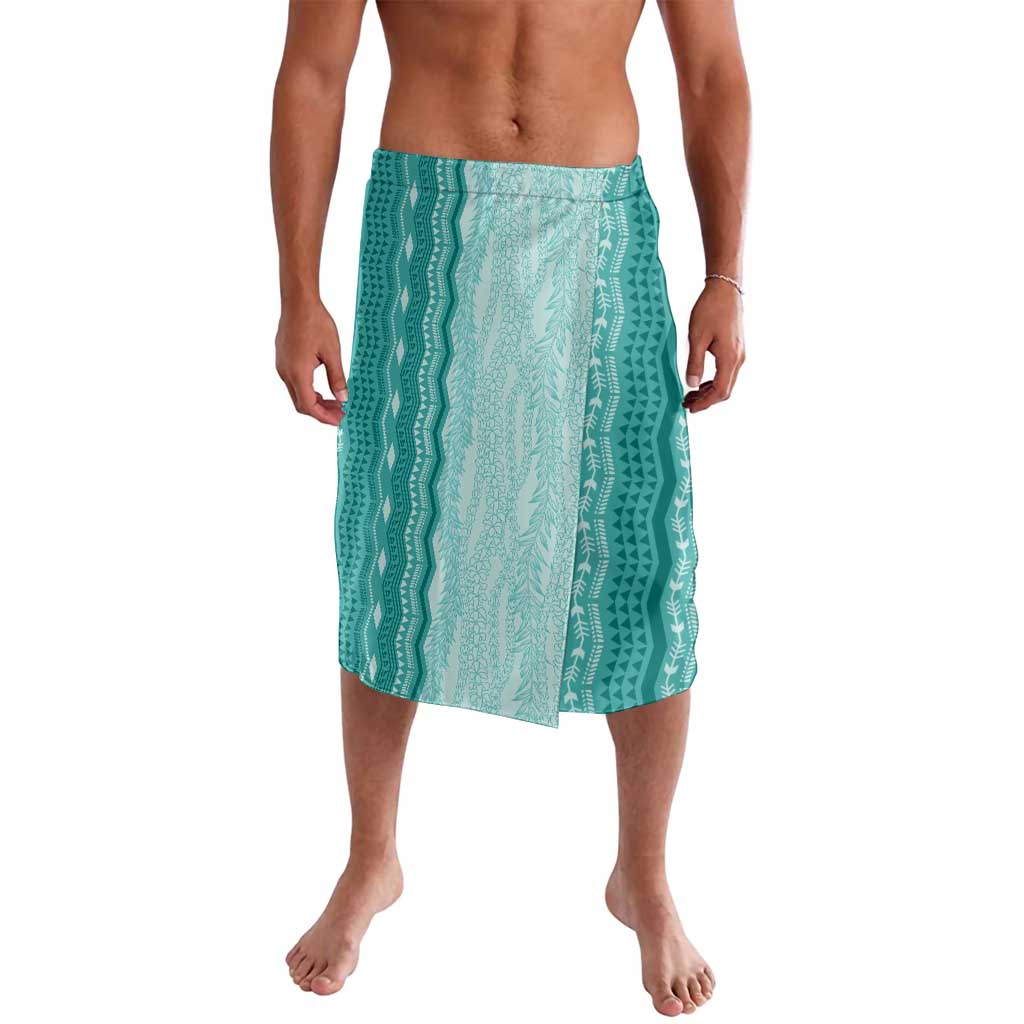 Vintage Teal Hawaiian Traditional Kapa Mix Flowers Lei Lavalava LT7 Teal - Polynesian Pride