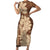 Samoa Women's Day Short Sleeve Bodycon Dress Tiale Flower Mix Siapo Tapa LT7 Long Dress Beige - Polynesian Pride