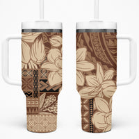 Samoa Women's Day Tumbler With Handle Tiale Flower Mix Siapo Tapa LT7 One Size: 40 oz Beige - Polynesian Pride