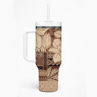 Samoa Women's Day Tumbler With Handle Tiale Flower Mix Siapo Tapa LT7 - Polynesian Pride
