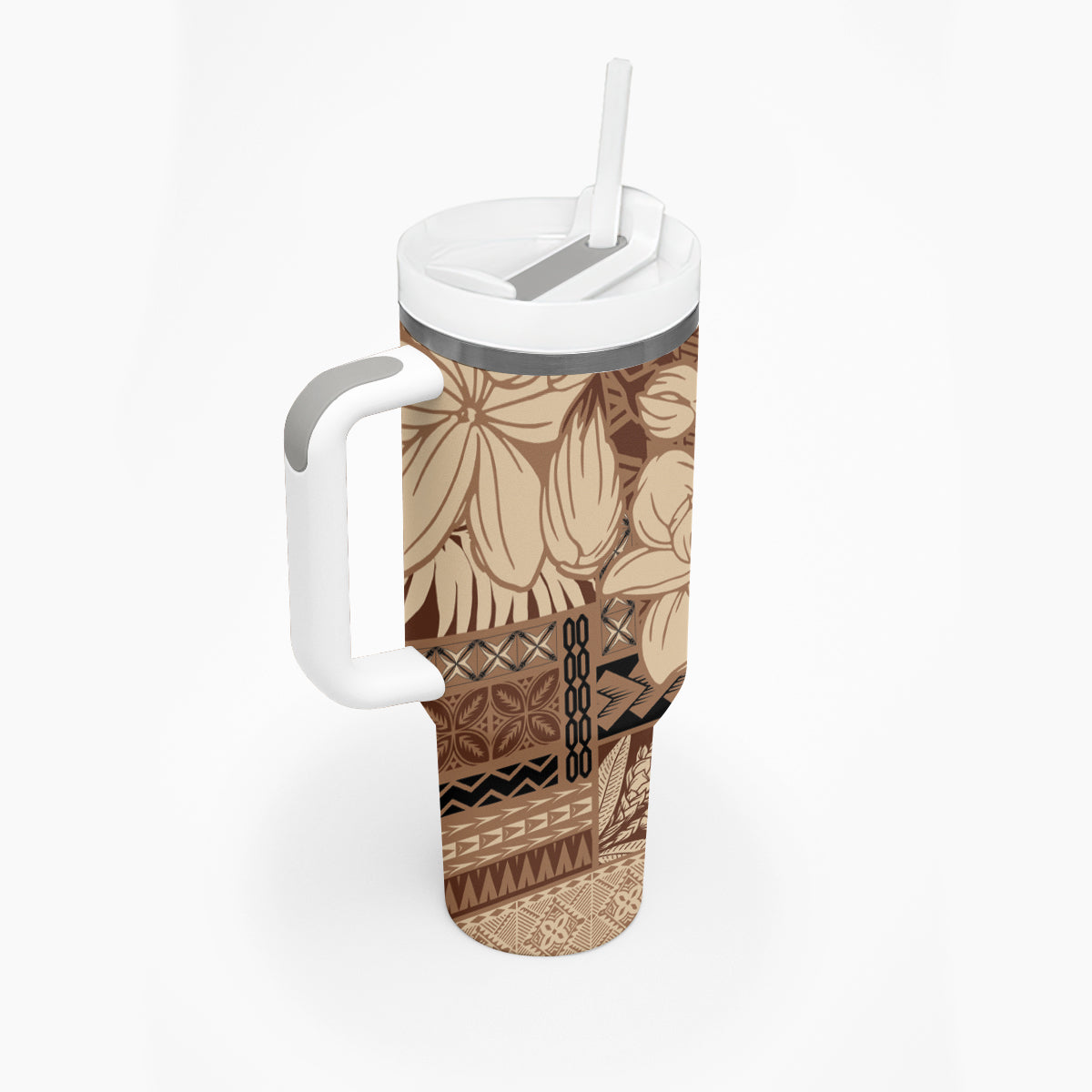Samoa Women's Day Tumbler With Handle Tiale Flower Mix Siapo Tapa LT7 - Polynesian Pride