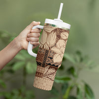 Samoa Women's Day Tumbler With Handle Tiale Flower Mix Siapo Tapa LT7 - Polynesian Pride