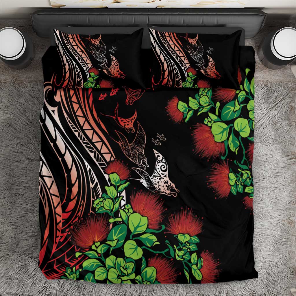 Aloha Hawaii Manta Rays Bedding Set Red Ohia Lehua LT7 Red - Polynesian Pride