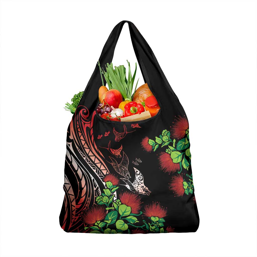 Aloha Hawaii Manta Rays Grocery Bag Red Ohia Lehua LT7 1-pack One Size Red - Polynesian Pride