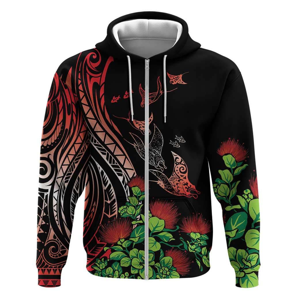 Aloha Hawaii Manta Rays Hoodie Red Ohia Lehua LT7 Zip Hoodie Red - Polynesian Pride
