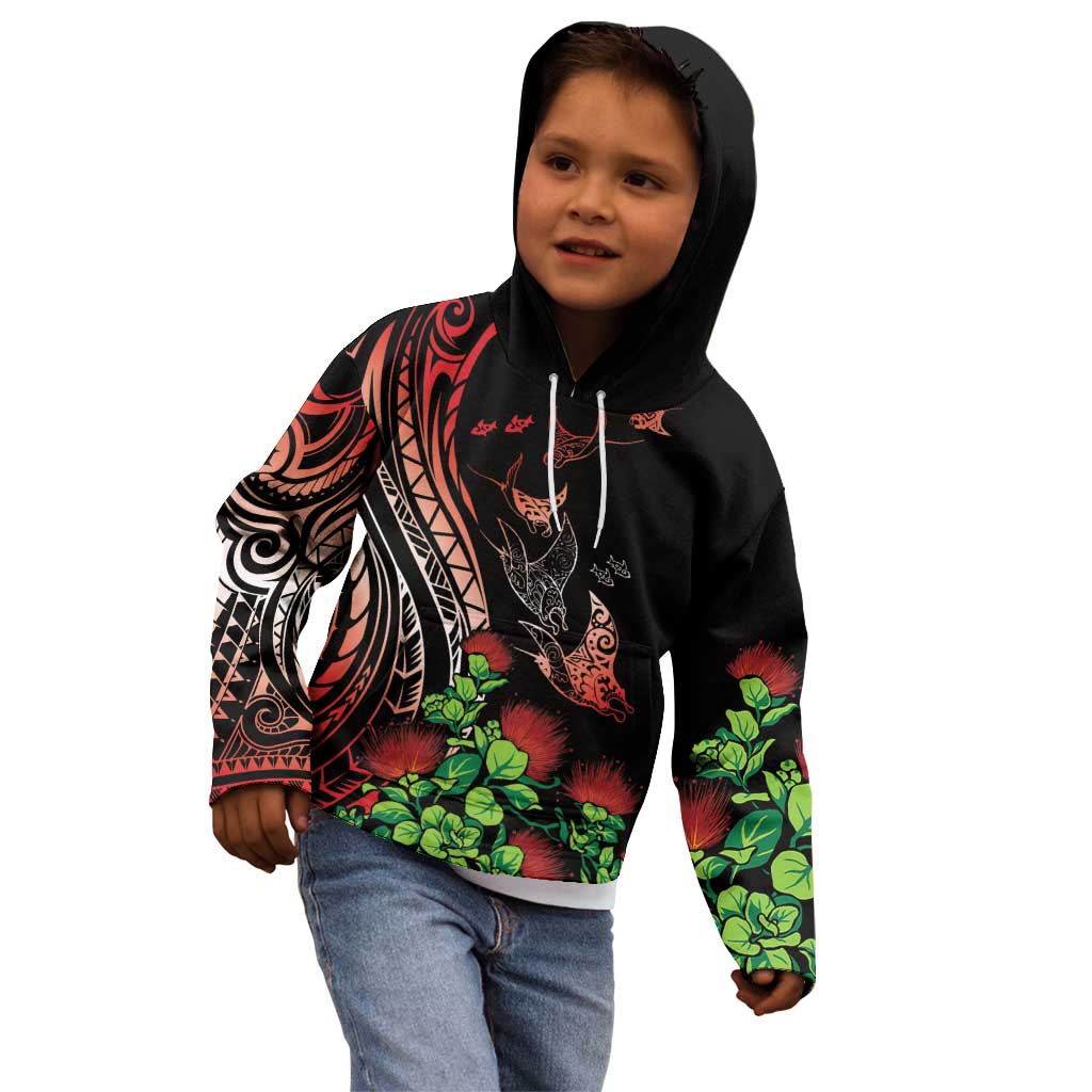 Aloha Hawaii Manta Rays Kid Hoodie Red Ohia Lehua LT7 - Polynesian Pride