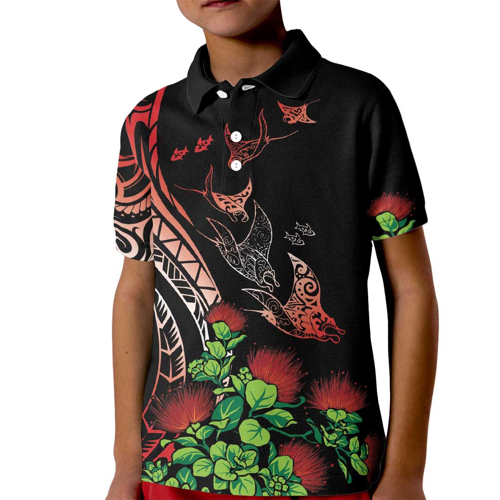 Aloha Hawaii Manta Rays Kid Polo Shirt Red Ohia Lehua LT7 Kid Red - Polynesian Pride