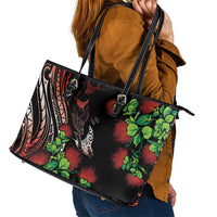 Aloha Hawaii Manta Rays Leather Tote Bag Red Ohia Lehua LT7 - Polynesian Pride