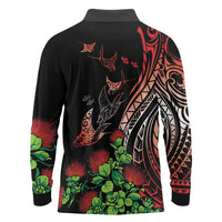 Aloha Hawaii Manta Rays Long Sleeve Polo Shirt Red Ohia Lehua LT7 - Polynesian Pride