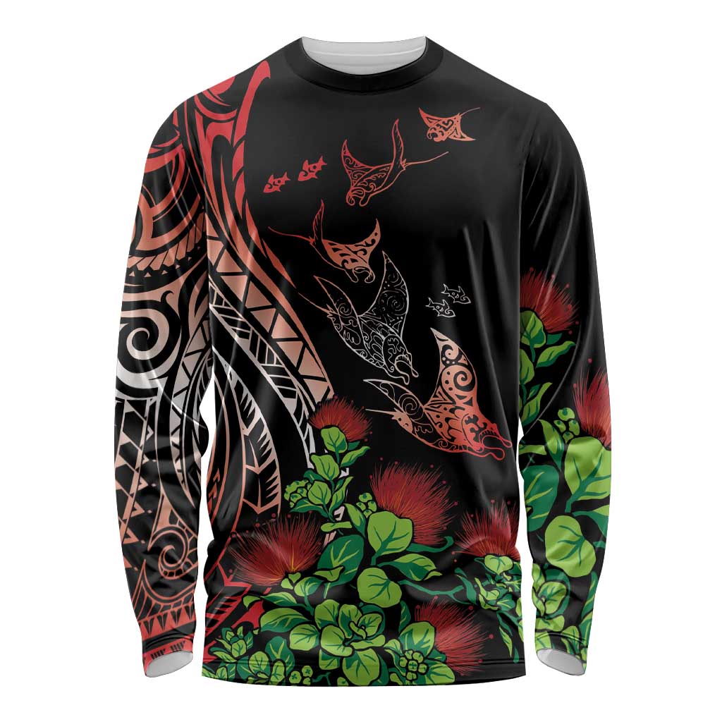 Aloha Hawaii Manta Rays Long Sleeve Shirt Red Ohia Lehua LT7 Unisex Red - Polynesian Pride