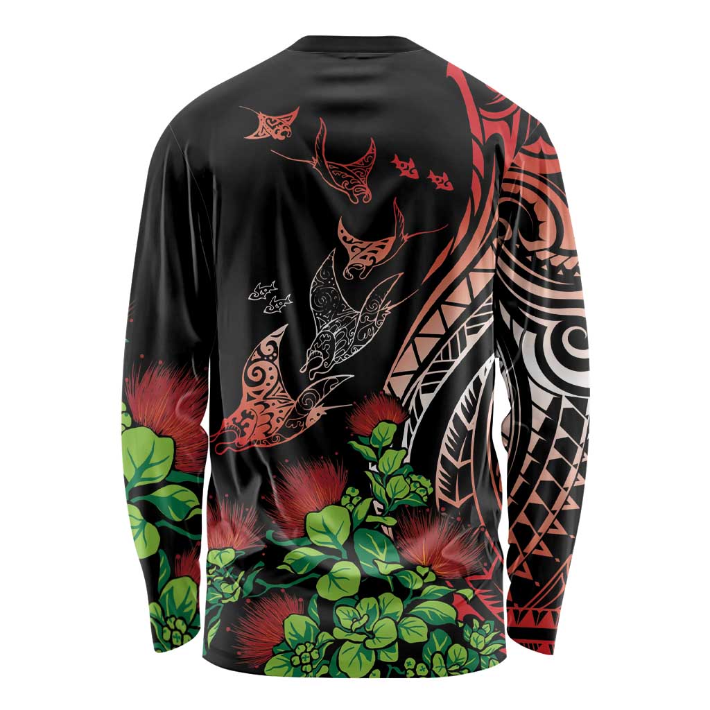 Aloha Hawaii Manta Rays Long Sleeve Shirt Red Ohia Lehua LT7 - Polynesian Pride