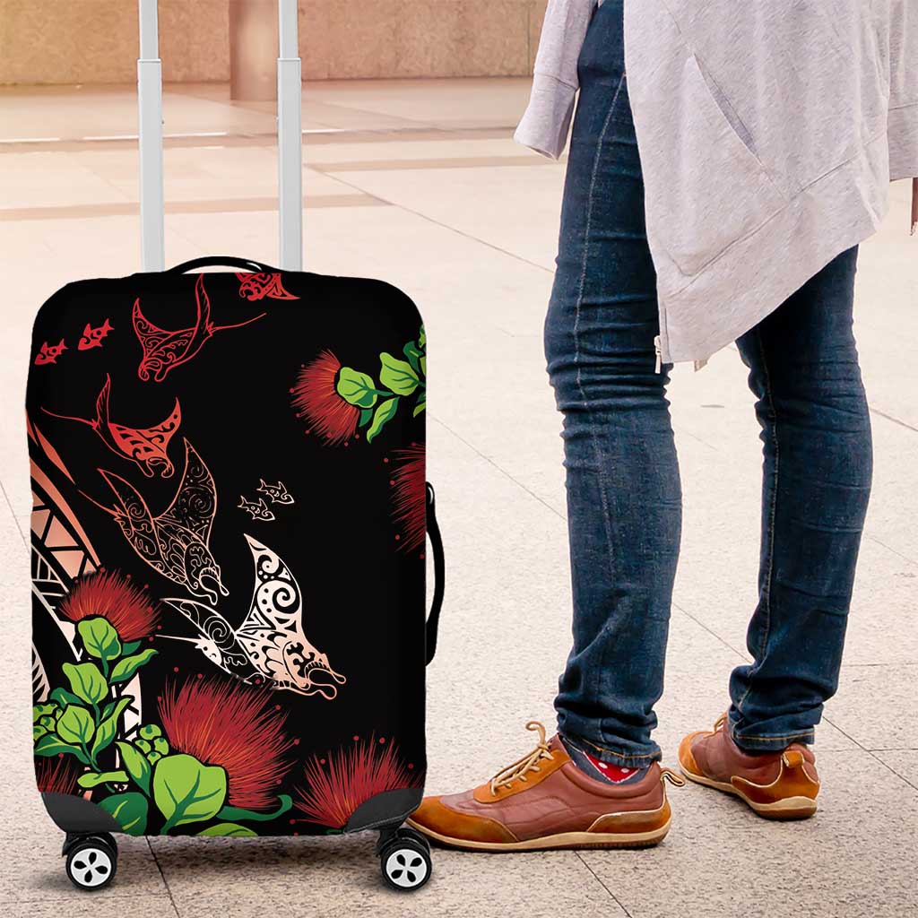 Aloha Hawaii Manta Rays Luggage Cover Red Ohia Lehua LT7 Red - Polynesian Pride