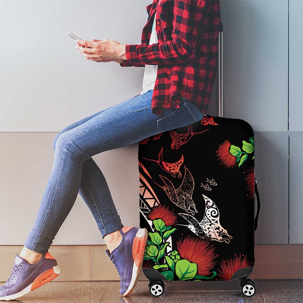 Aloha Hawaii Manta Rays Luggage Cover Red Ohia Lehua LT7 - Polynesian Pride