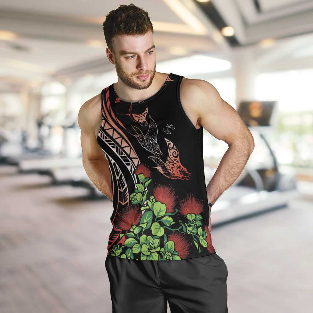 Aloha Hawaii Manta Rays Men Tank Top Red Ohia Lehua LT7 Red - Polynesian Pride