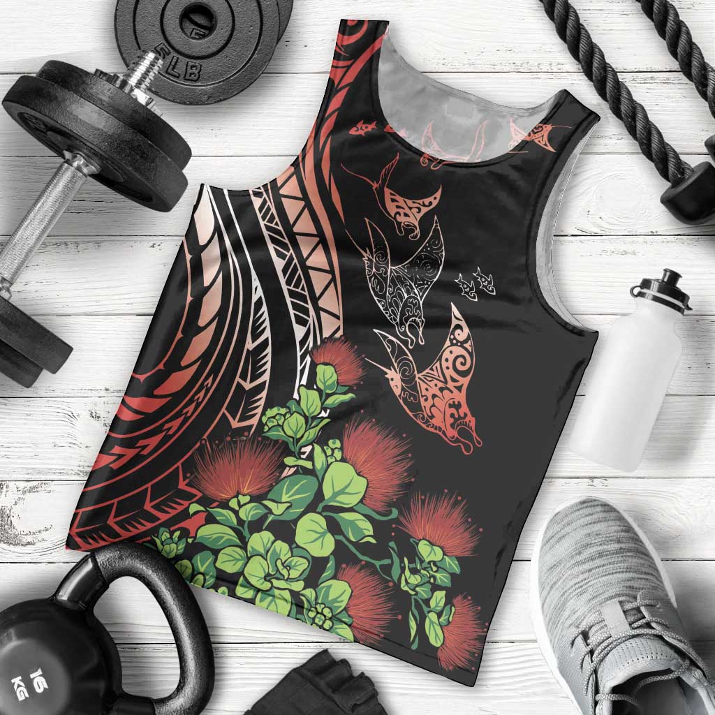 Aloha Hawaii Manta Rays Men Tank Top Red Ohia Lehua LT7 - Polynesian Pride